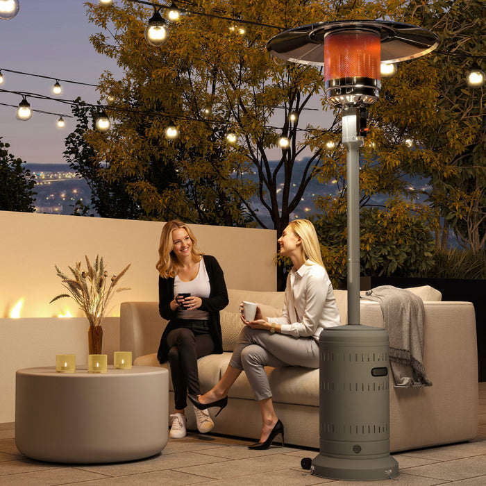Outsunny 48000 BTU Portable Outdoor Propane Heater, Free Standing Adjustable Patio Gas Heater with Tip-over Protection and Wheels for Garden, 32.3\" x 32.3\" x 87.8\", Grey