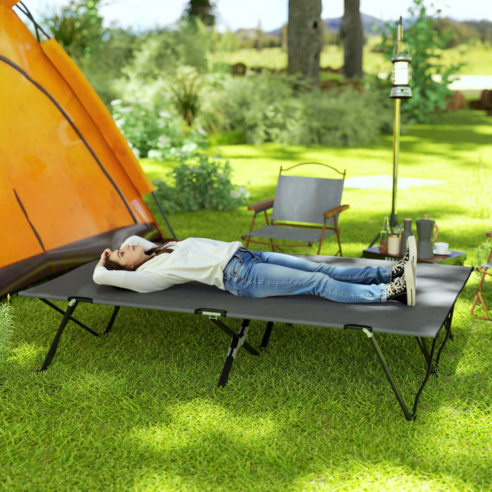 Outsunny 76\" Two Person Folding Camping Cot with Carrying Bag, Dark Grey