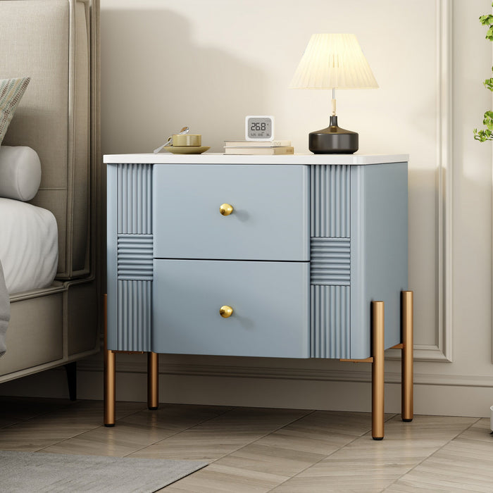 Lila Modern Nightstand with Storage Drawers and Metal Handles,Blue