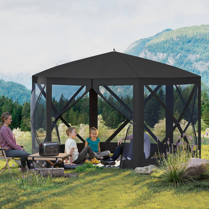 12' X 12' Pop Up Screen Tent, Camping Shelter Picnic Canopy, Black