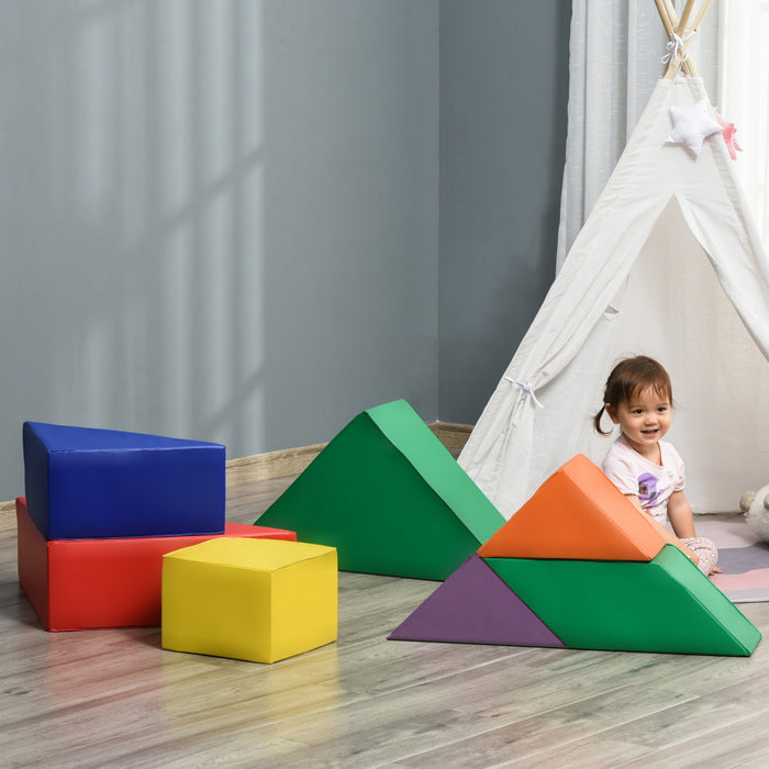 Qaba 7-piece Foam Climbing Blocks For Toddlers, Soft Play Climbing Crawling Toys Indoor, Modular Kids Play Safe For Building Different Shapes