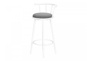 Barstool Set of 2 Swivel Bar-Height White Metal Grey Fabric Contemporary Modern