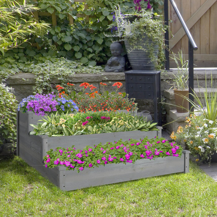 Outsunny 3-tier Raised Garden Bed Wooden Planter Kit For Yard & Patio