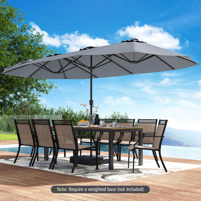 Costway 15.5 FT Extra-Large Patio Umbrella with LED Solar Lights & 12 Heavy-Duty Ribs Gray