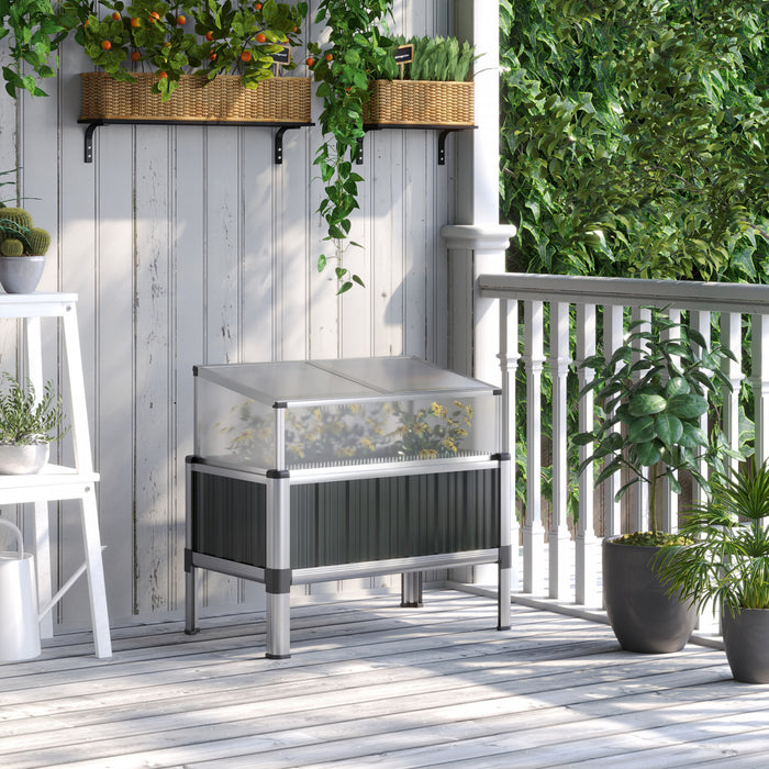 Outsunny Raised Garden Bed W/ Pc Board Greenhouse, 31\"x20\"x29\", Dark Grey