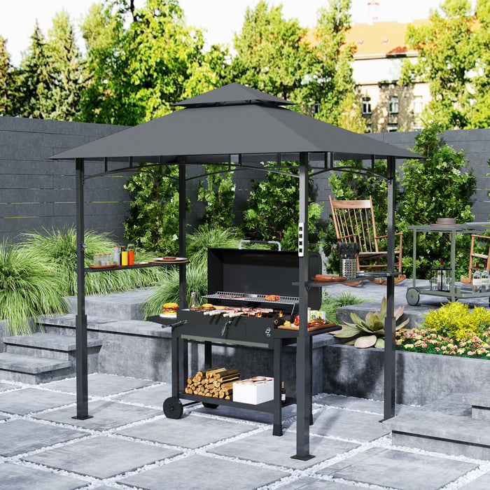 Outsunny 8' X 5' Grill Gazebo, Bbq Shelter With Led Light, Dark Grey