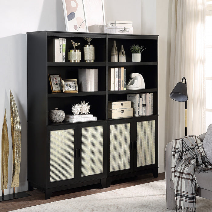 Sheridan Mid-Century Modern 31\" Bookcase Cabinet in Black (7-Shelf) - Set of 2