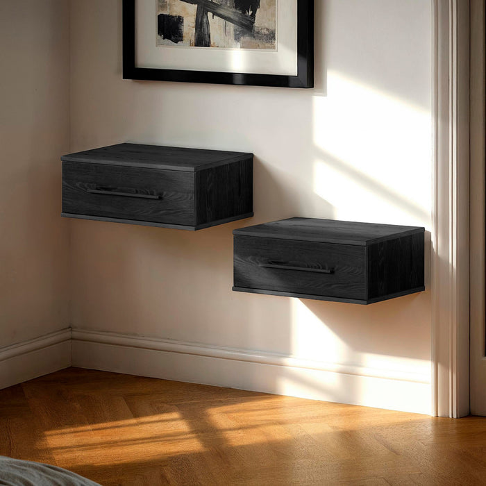 Primo Set Of 2 Floating Nightstands With 1 Drawer - Black Oak 