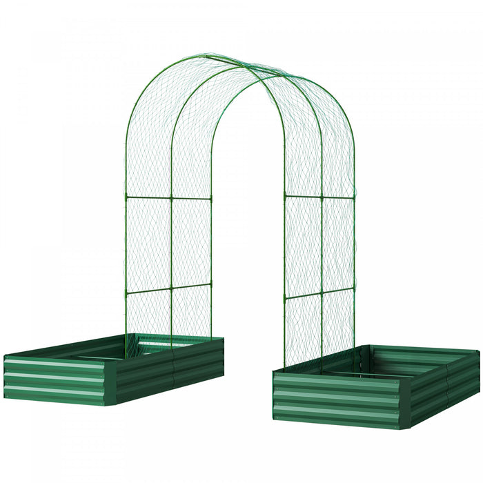 Outsunny Galvanized Raised Garden Bed Outdoor Planter Box with Trellis