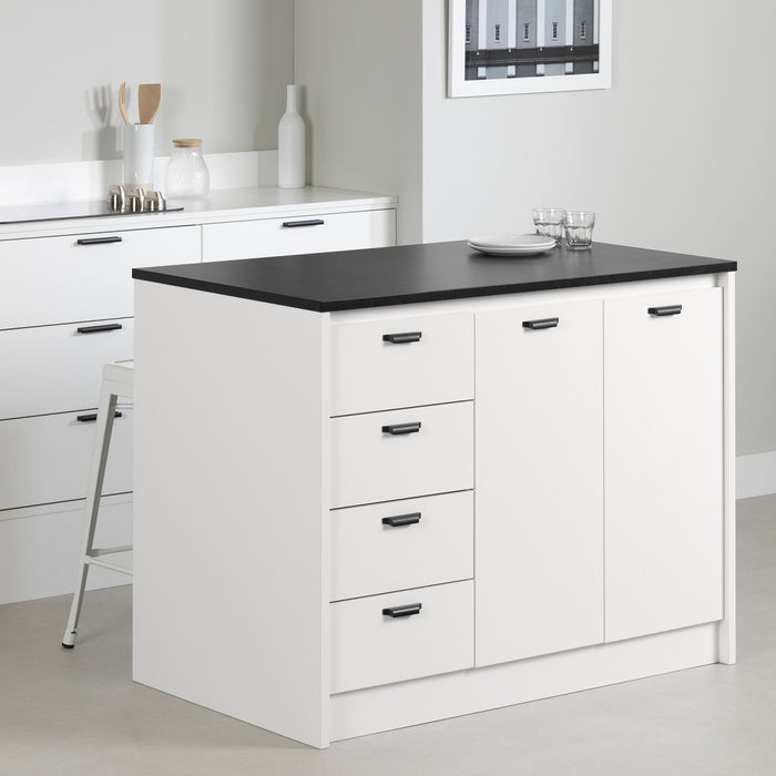 Myro Kitchen Island With Storage - Faux Black Stone And White 