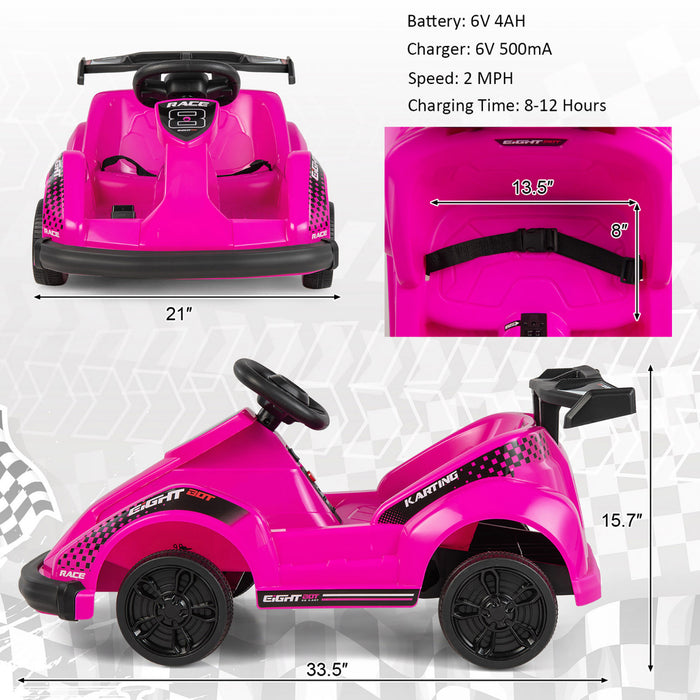 6v Battery Powered Go Kart Kids Ride On 4 Wheel Racer Rc W/ Bumper & Music Pink