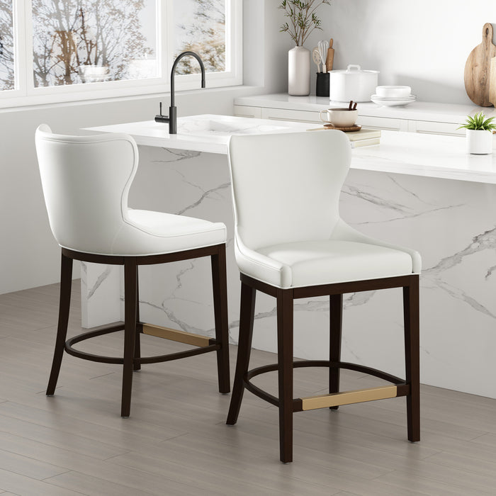 Blair Modern Wood Upholstered Counter Stool in White - Set of 2 Bar Stool