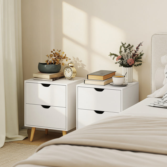 Modern Nightstand Set of 2, Bedside Table with 2 Drawers and Wood Legs