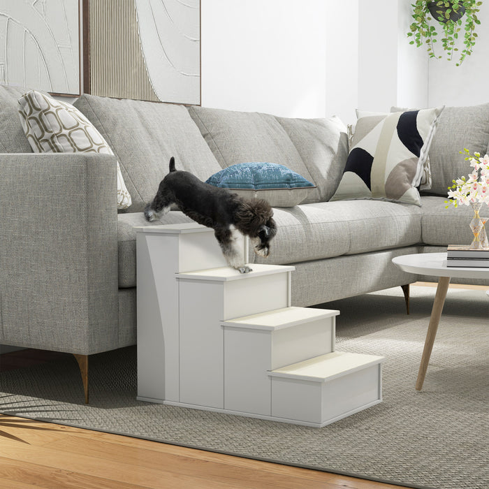 Pawhut Pet Stairs Dog Steps For High Bed, 4 Levels Dog Stairs For Car, Wooden Cat Ladder With Non-slip Carpet, 15.7\" L X 23.2\" W X 21.3\" H, White