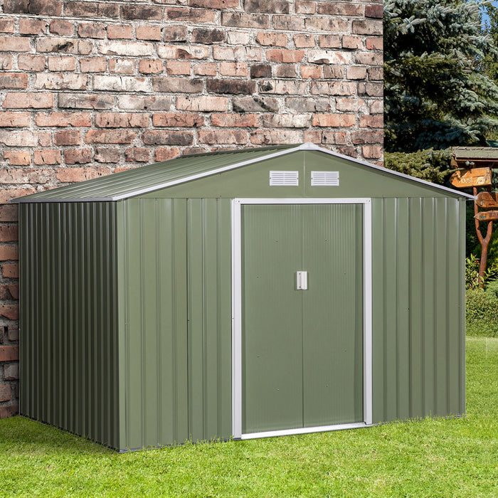 Outsunny 9' X 6' Garden Storage Shed With Floor Foundation, Metal Tool Storage House With Double Doors For Outdoor Patio Yard, Light Green