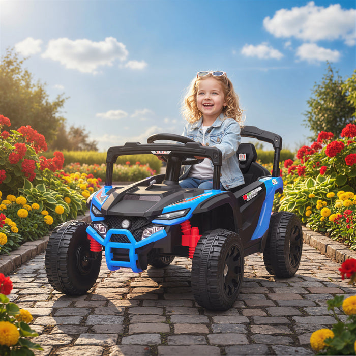 Qaba 12V Kids Ride On Car Truck with Dual Motors, Rear Suspension, Battery Powered Electric Vehicle with Remote Control, LED Lights, Music, Horn for 3-5 Years Boys Girls, Blue