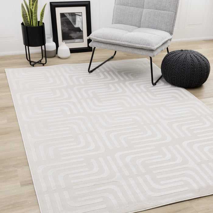 Leonardo Cream Beige Oriental Trellis Pattern Rug, 7'10 x 10'6\" Indoor Area Rug