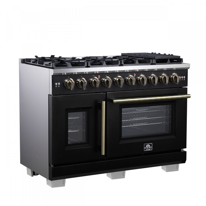 Forno Capriasca 48\" Black Gas Range 6.58 cu.ft -FFSGS6460-48BLK