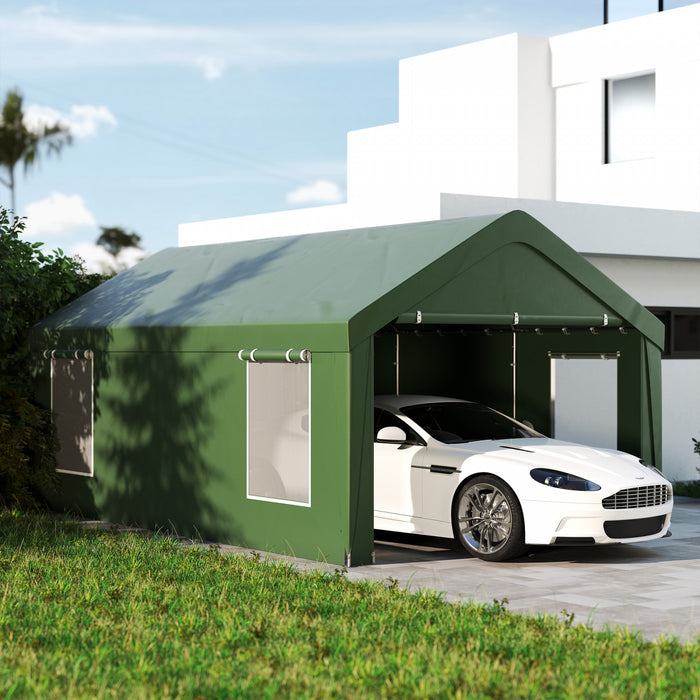 Outsunny Carport, 12 X 20ft Portable Garage, Dark Green