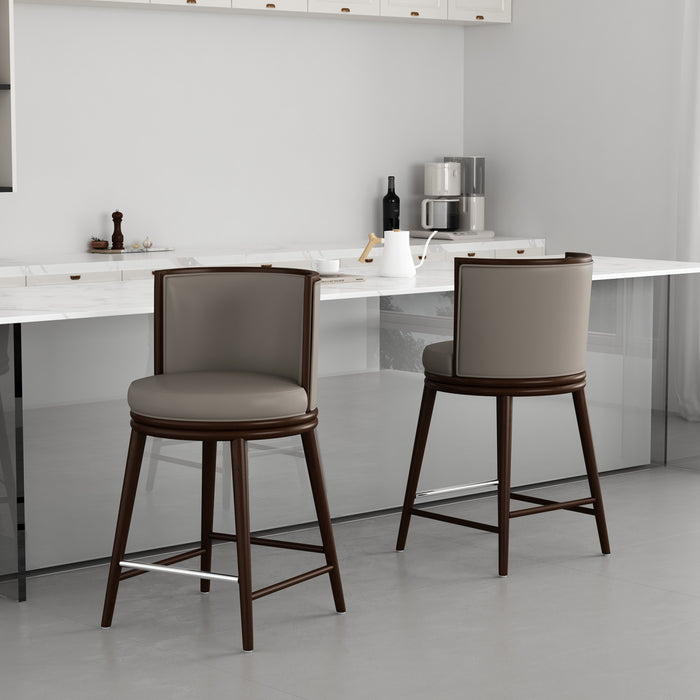 Evalyn Modern Wood Upholstered Counter Stool in Taupe - Set of 2