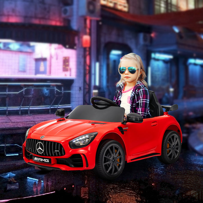 Qaba Electric Car For Kids, Mercedes-benz Amg Gtr Licensed Powered Ride-On Car With Remote Control, Lights, Music, Horn, Auxiliary Wheels, Soft Start, For 3-6, Red