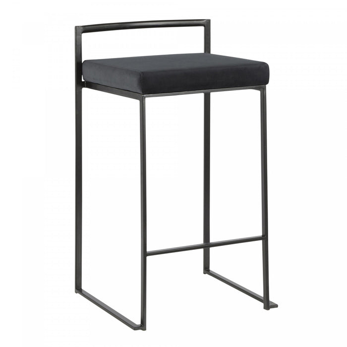 LumiSource Fuji Black Velvet Contemporary Stackable Counter-Height Stool - Set of 2