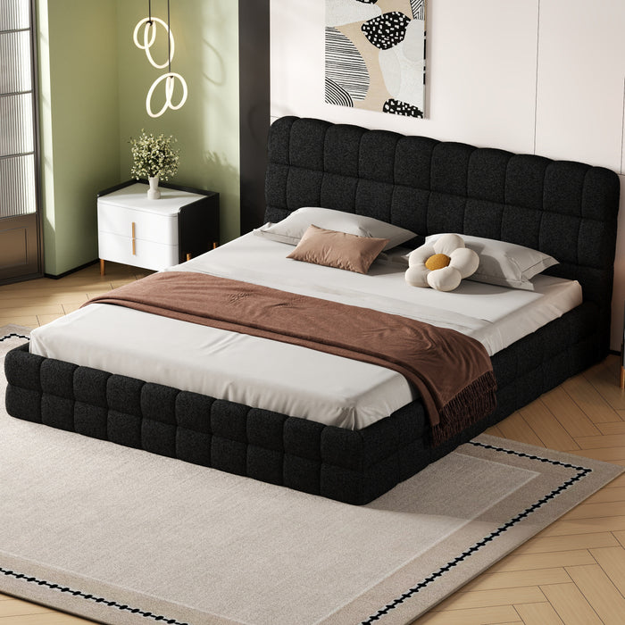 Emma Modern Upholstered Platform Bed with Comfortable Solid Wood,King Size,Black King Bed