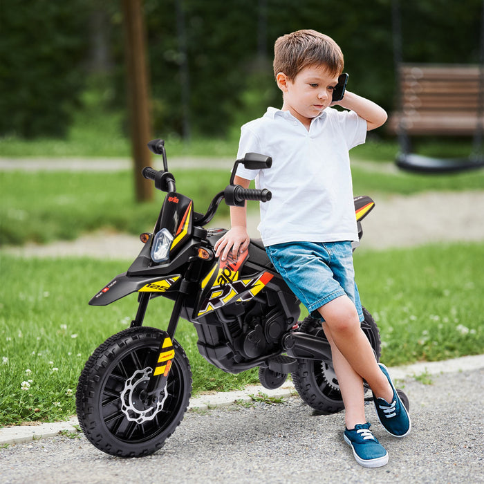 Qaba 12v Kids Electric Motorcycle, Aprilia Licensed Battery-powered Dirt Bike With Training Wheels, Spring Suspension, Headlight, Music, For Boys & Girls Aged 3-8 Years, Yellow