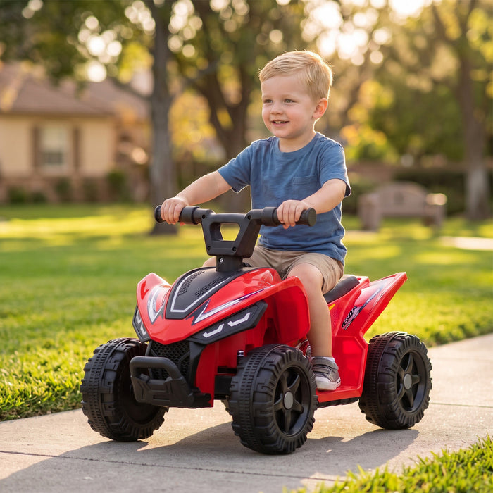 Qaba 6V Kids ATV, 4 Wheels Kids Electric Car with Handlebar Button Control, 45Mins Runtime, Max 1.2MPH, Max 55lbs Load, Kids Quad for Boys Girls 18-48 Months, Red