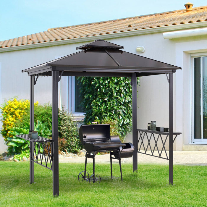 Outsunny 9' X 5' Grill Gazebo, Bbq Canopy With 2-tier Pc Roof, Shelves