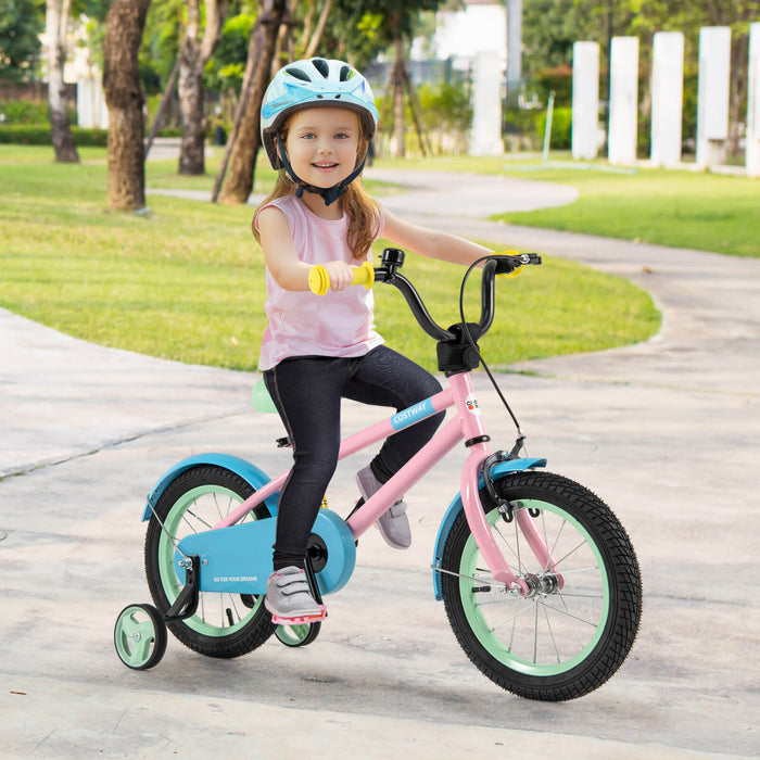 Costway 14\" Kids Bike With Adjustable Saddle Handlebar Removable Training Wheels Handbrake Pink