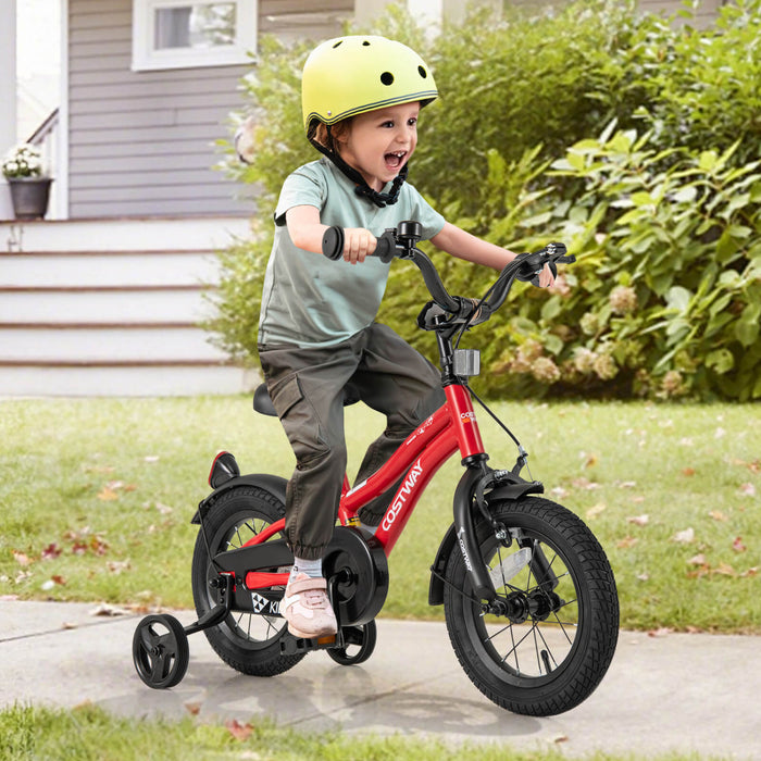 Costway 12\" Kids Bike For 3-4 Years Old Boys & Girls With Adjustable Seat Handbrake Reflectors Red
