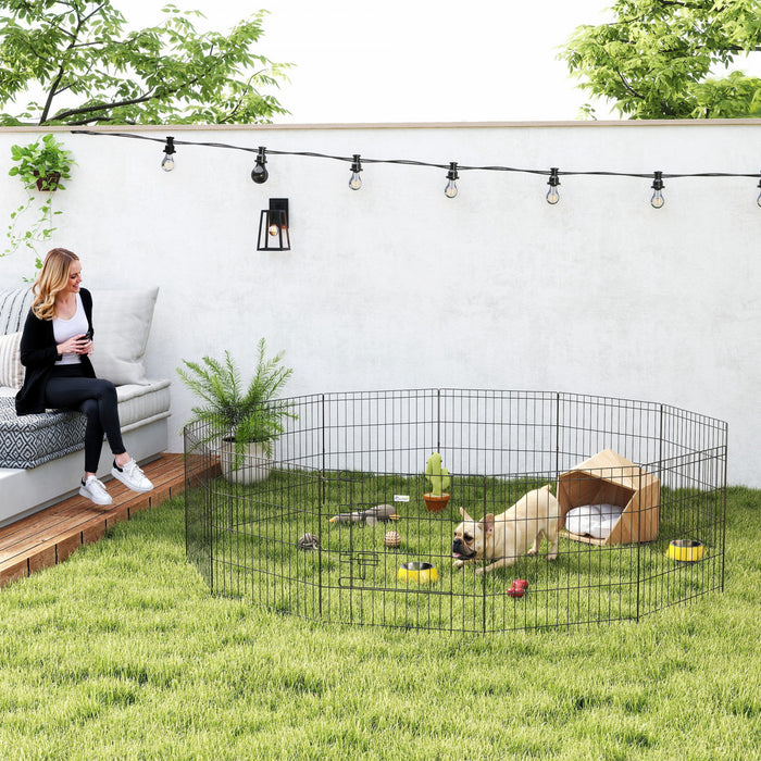 PawHut Dog Playpen Puppy Play Pen, 12 Panels Pet Exercise Fences for Outside Indoor, 24\"H
