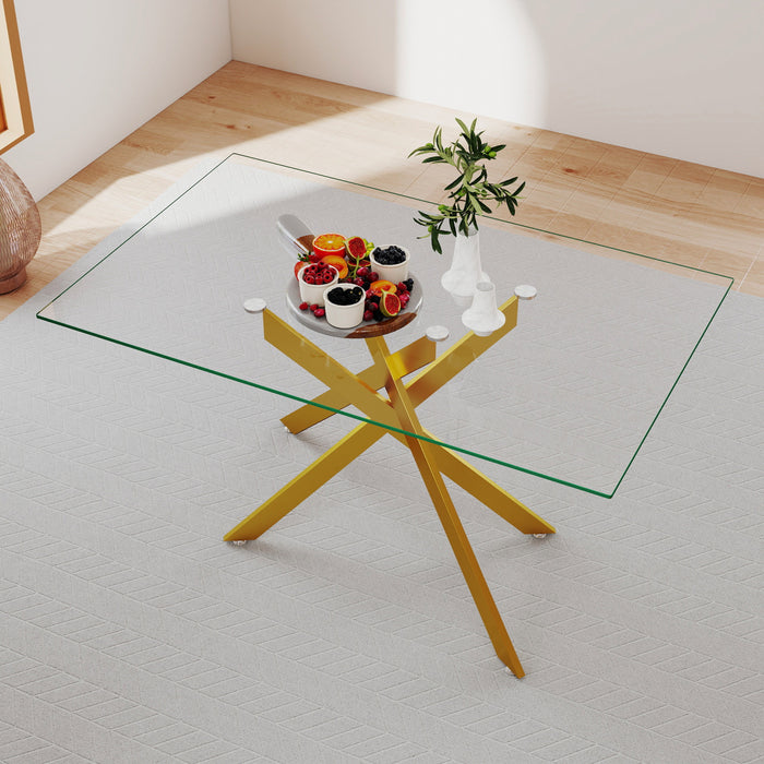 Ethan 51.18\" Rectangular Tempered Glass Dining Table with Stylish Metal Legs,Gold Coffee Table