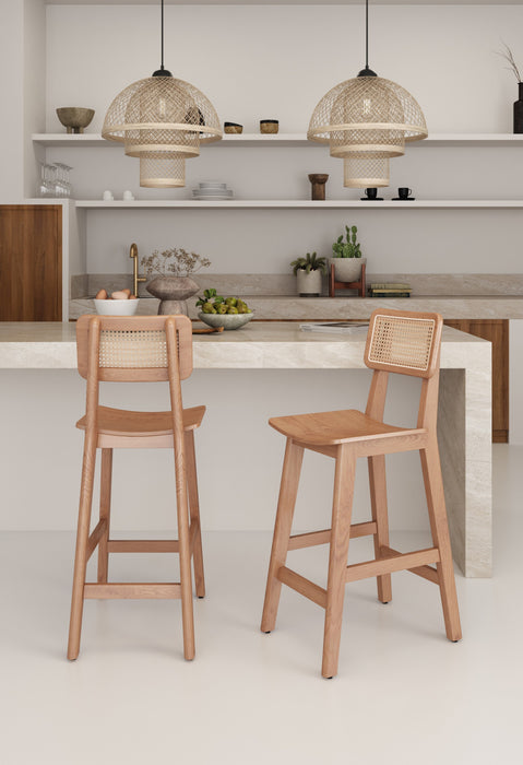 Versailles Industry Chic Cane Back Wood Counter Stool in Natural - Set of 2