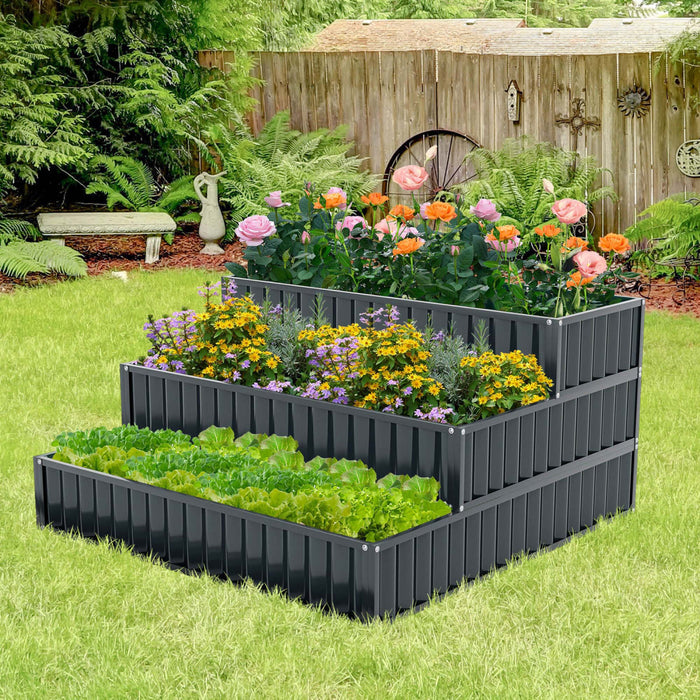 Costway 1 Pcs 3-tier Raised Garden Bed,47\" X 47\" X 24\" Metal Outdoor Elevated Planter Box Black
