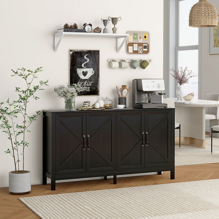 HOMCOM Storage Cabinet, Buffet Sideboard with Barn Door, Shelf, Black Oak