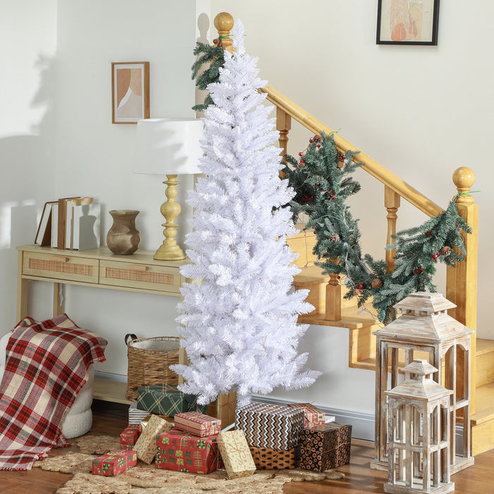 Homcom 6ft Tall Pencil Artificial Christmas Tree With Steel Base, White