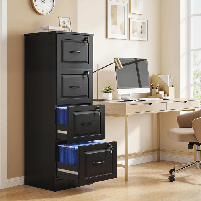 HOMCOM 4 Drawer File Cabinet with Lock, Vertical Filing Cabinet, Black