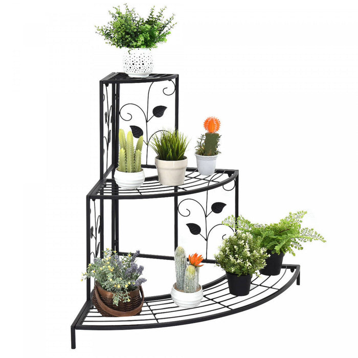 Costway 3 Tier Floral Corner Plant Stand Metal Flower Pot Rack Stair Display Ladder