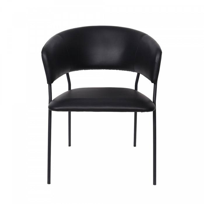 Slate Contemporary Modern Vegan Leather Metal Armchair in Black - Set of 2
