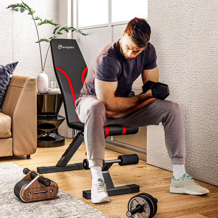 Soozier Foldable Workout Bench, Adjustable Workout Bench with Multi-Angle Seat and Back, Flat or Incline Bench for Home Gym Strength Training, Black