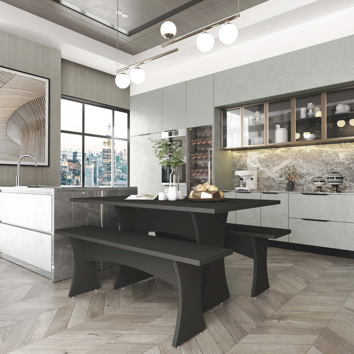 Coney Mid-Century Modern 3-Piece Dining Set in Charcoal Gray