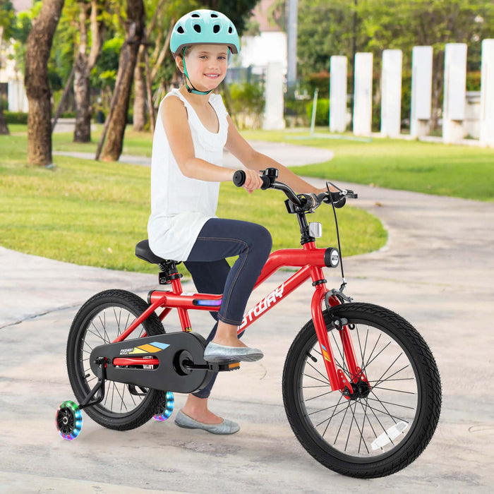 Costway 18\" Led Lighted Kids Bike With Adjustable Seat Coaster Brake Training Wheels Red