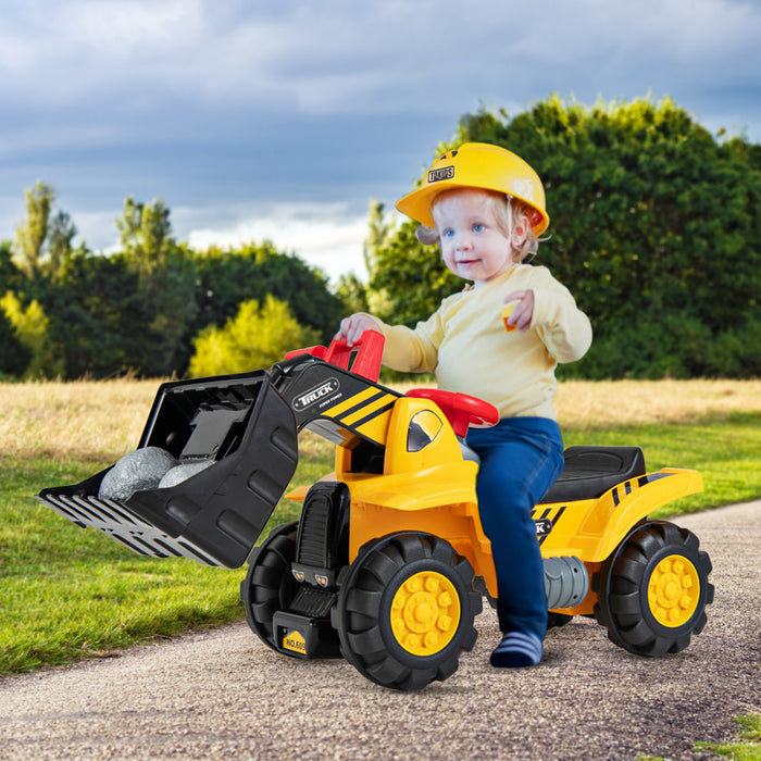 Costway Kids Ride On Excavator With Realistic Sound Effects Big Bucket 3 Toy Stones Helmet