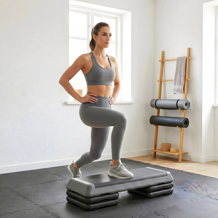 Soozier Adjustable Aerobic Stepper, 3-Level with Risers 4\", 6\", 8\" Exercise Step Platform for Home Gym Fitness Workout, 550lbs Weight Capacity, Grey