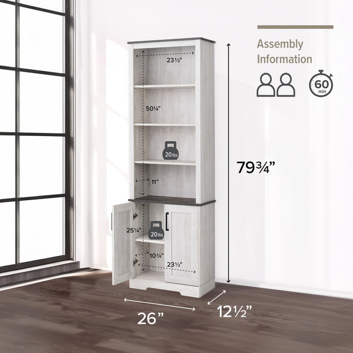 Prepac Rustic Ridge Bookcase - Washed White