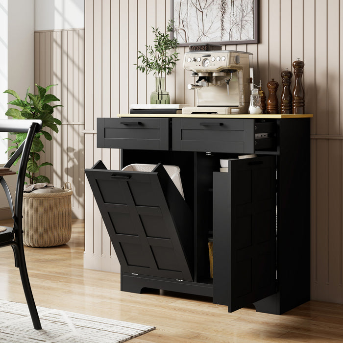HOMCOM Tilt Out Trash Cabinet, Kitchen Island with Garbage Cabinet, Black