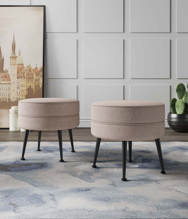 Bailey Mid-Century Modern Upholstered Accent Ottoman in Wheat - Set of 2