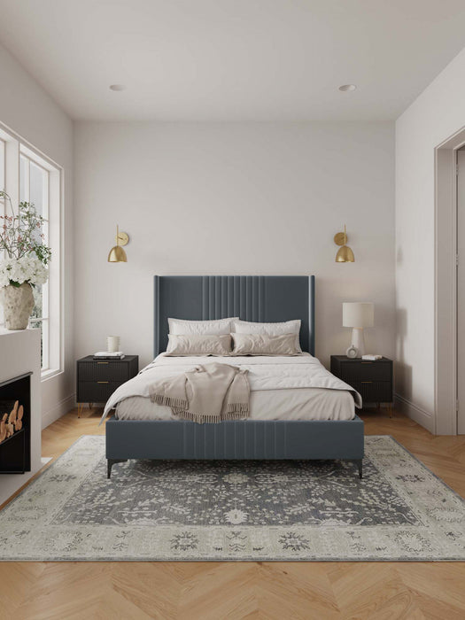 Promenade Mid-Century Modern Upholstered Velvet Queen Bed in Gray